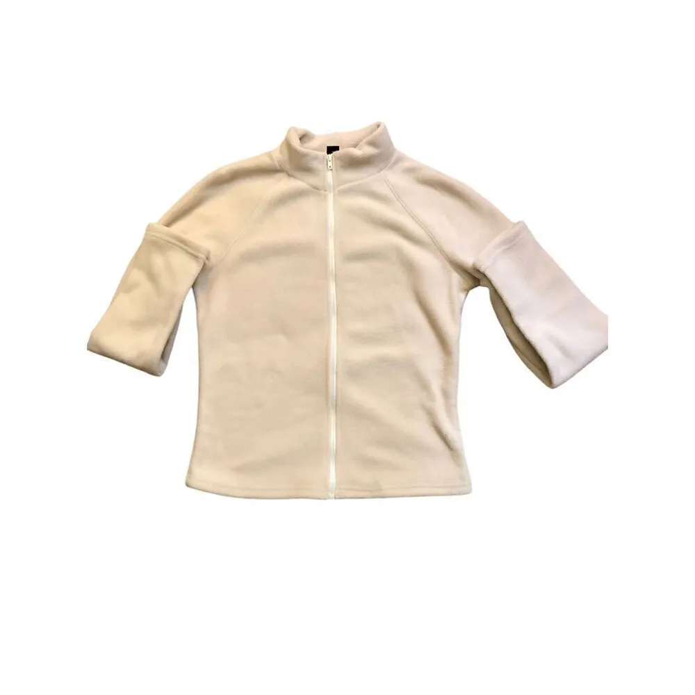 SHEIN EZwear Solid Cream Color Long Sleeve Stand Collar Full Zip Fleece Jacket S - Image 4
