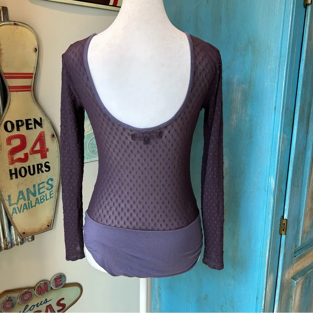 For Love And Lemons Purple Mesh Polka Dot Bodysuit - Image 5