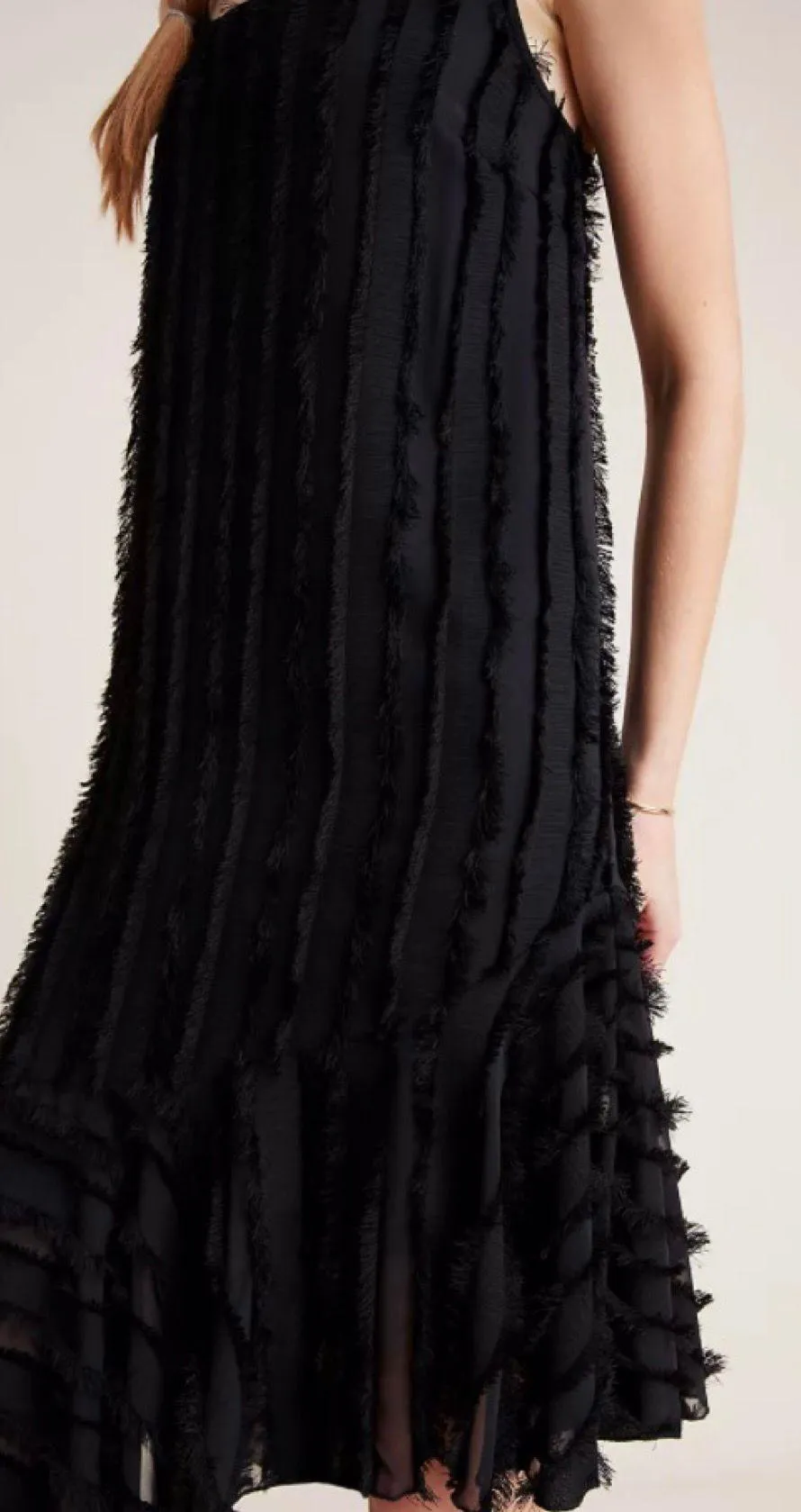 Anthropologie NWT  Eri+Ali Black Fringed Asymmetrical Hem Slip Scoop Dress XS - Image 3