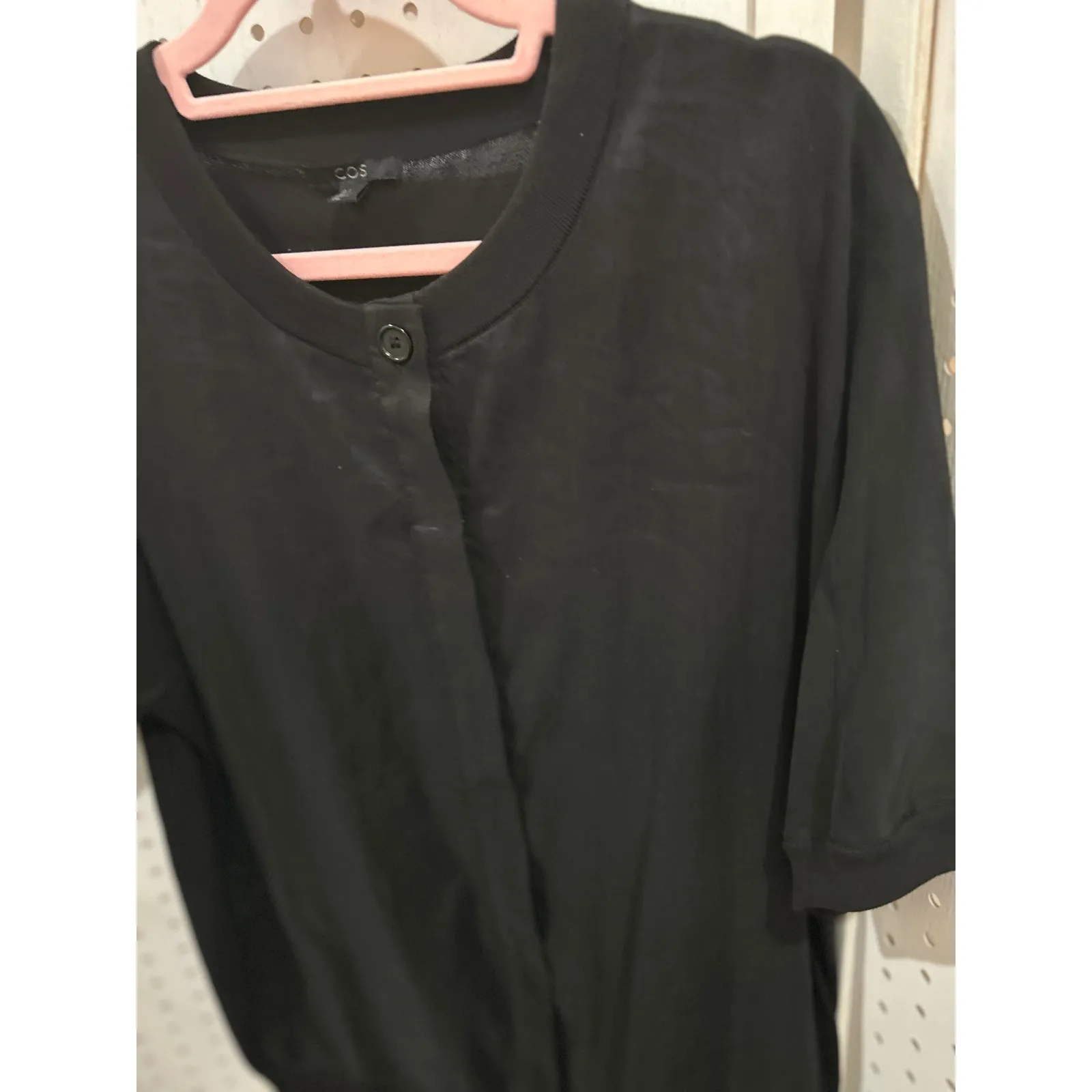 COS Black Short Sleeve Button Front Lightweight Knit Top Size Large - Image 4