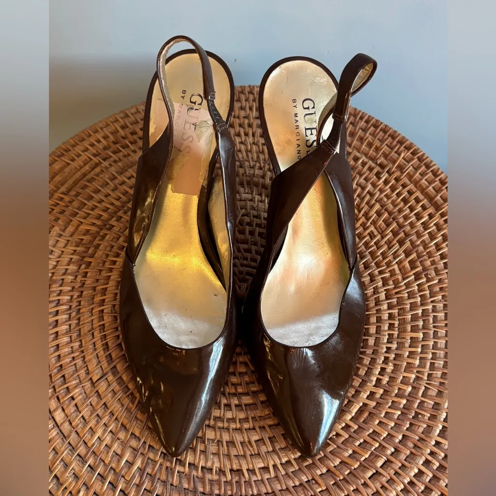 Guess by Marciano brown patent leather slingback heels - Image 2