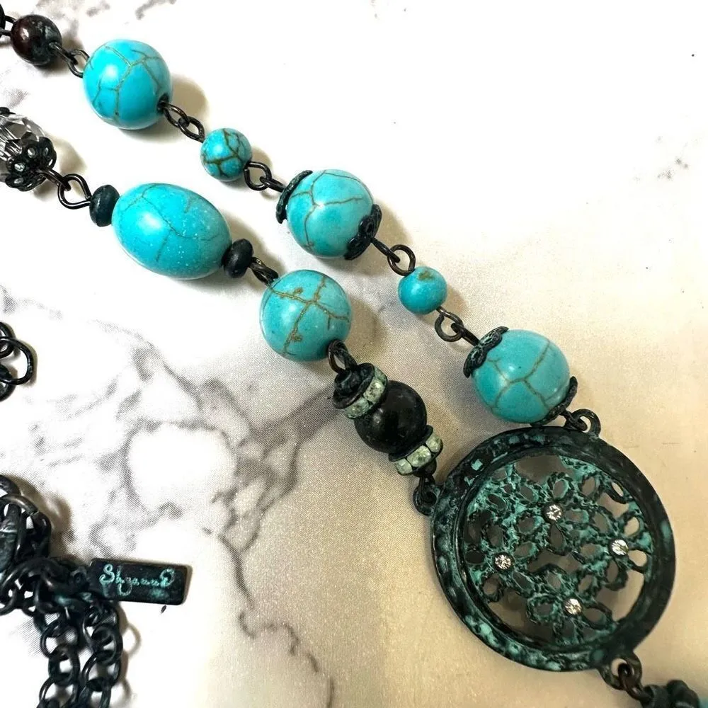 Shyanne blue leaf tassel beaded necklace - Image 3