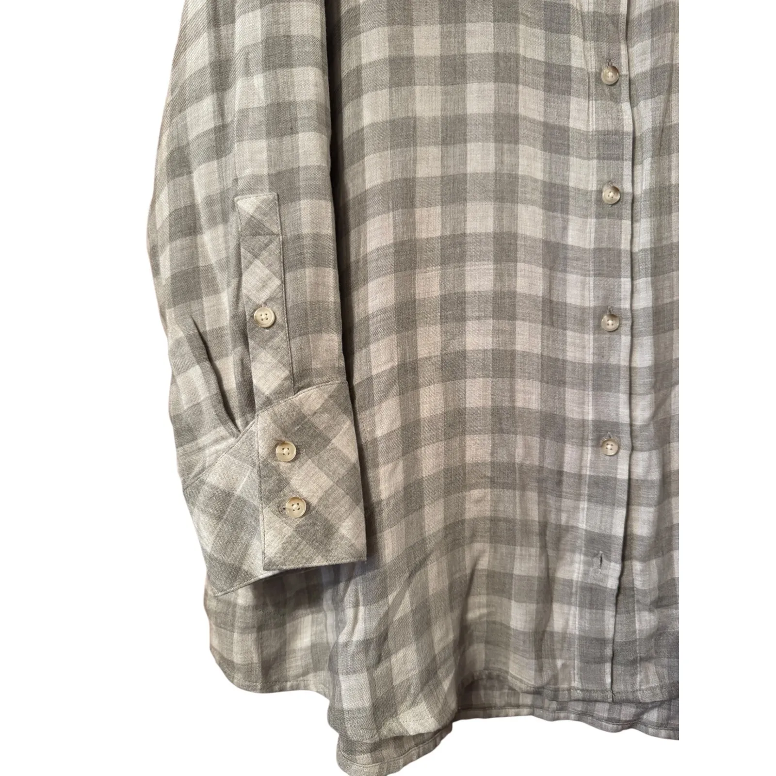 Gray Plaid Button Down Shirt Oversized Long Sleeve Relaxed Fit w/pockets L Size L - Image 4