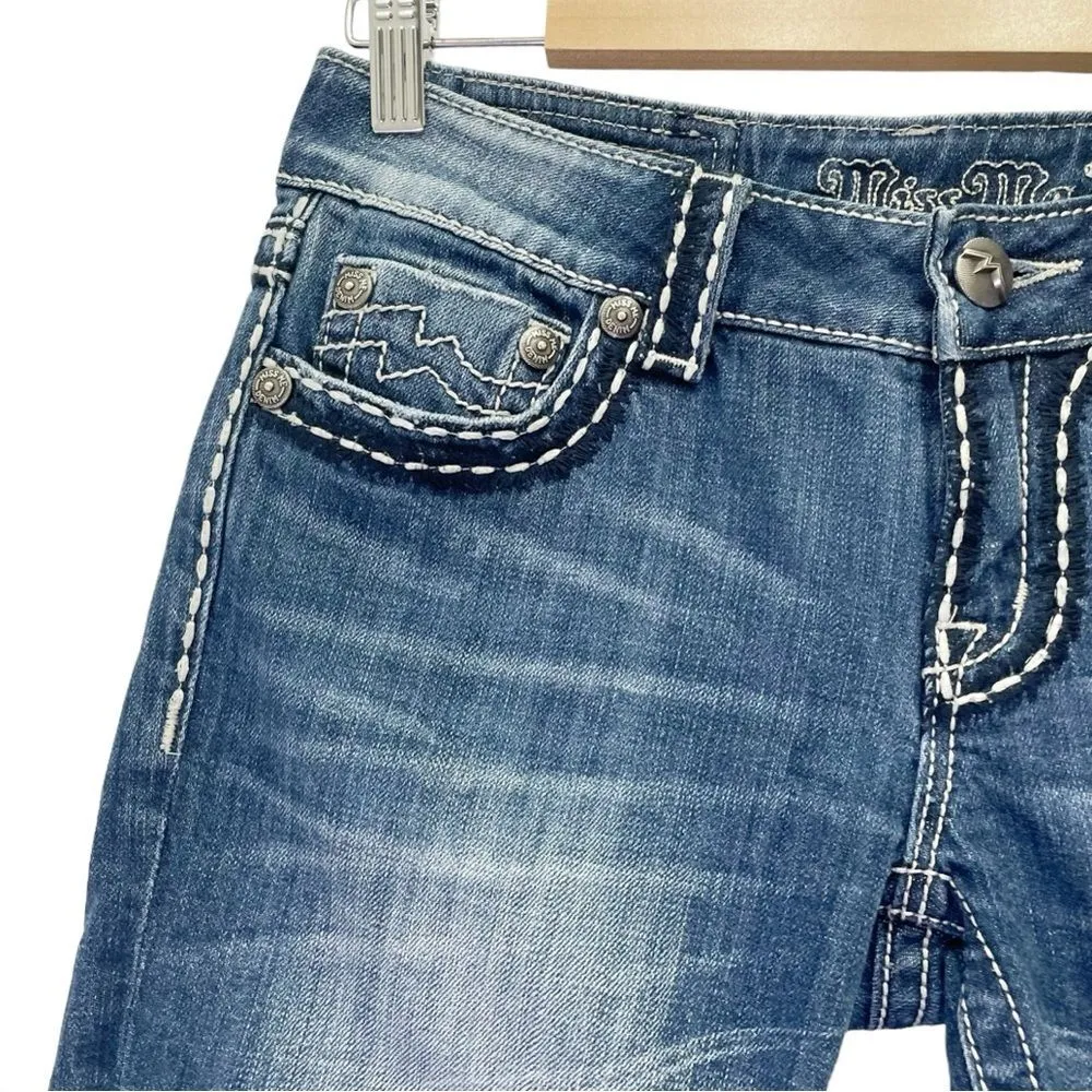 Miss Me Irene Bermuda Shorts Back Flap Y2K Long Jean Shorts Seaside Wash Size 28 - Image 4