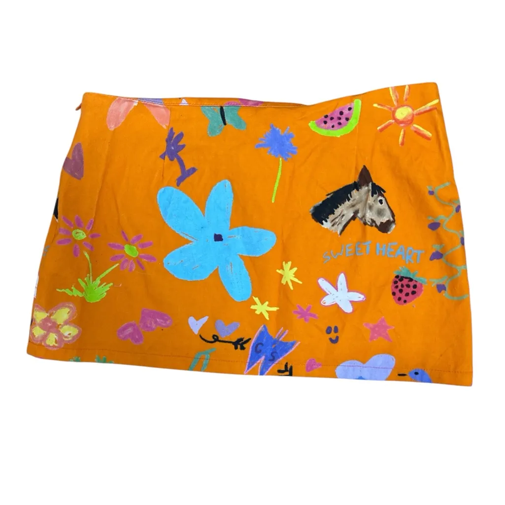 Collina Strada Wave Mini Skirt in Orange Doodle Size Small Gently Used - Image 6