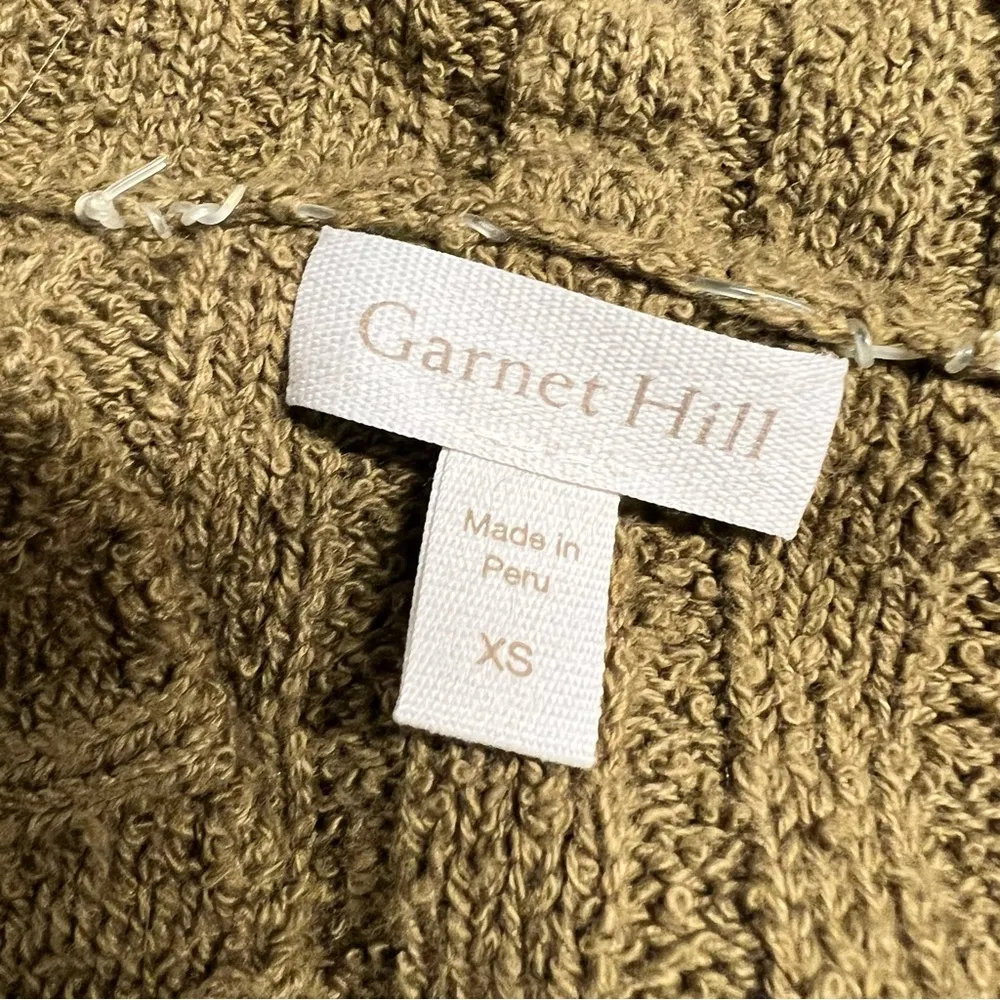Garnet Hill Olive Green Khaki 100% Organic Cotton Chunky Sweater Cardigan XS EUC - Image 3