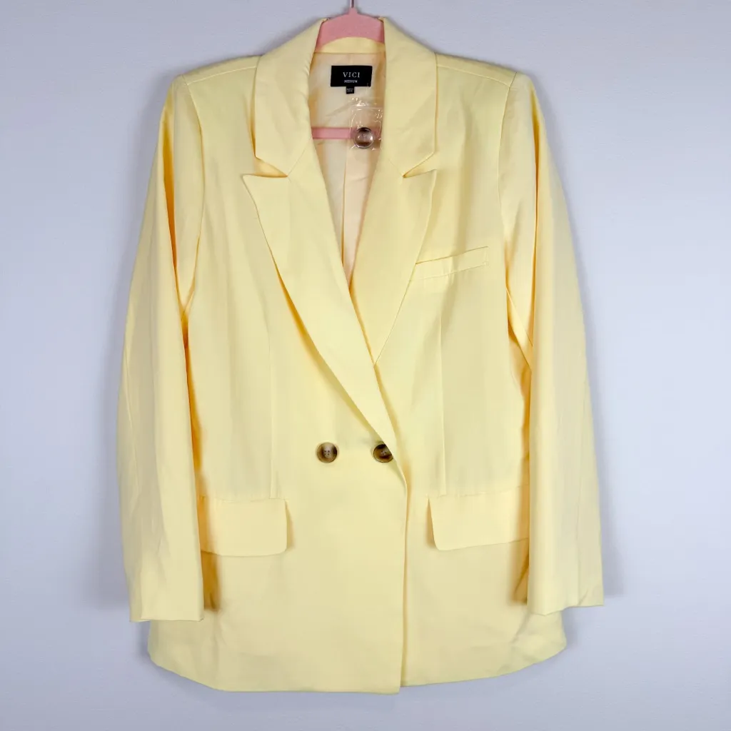 VICI  Glow Getter Double Breasted Blazer Lemon Yellow Oversized Size Medium - Image 9