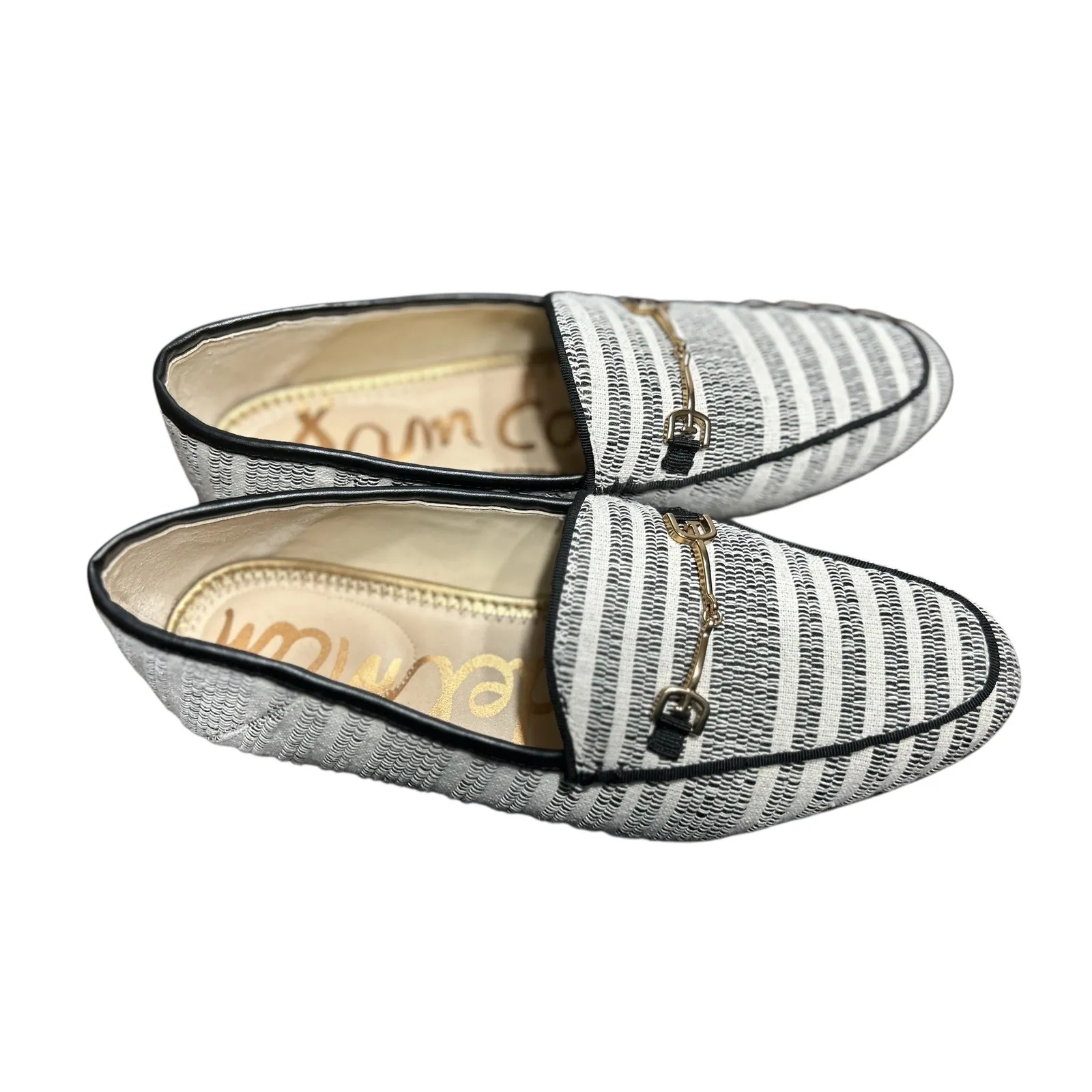 Sam Edelman Loafers Women Black White Stripe Horsebit Buckle Slip On Shoes - Image 2