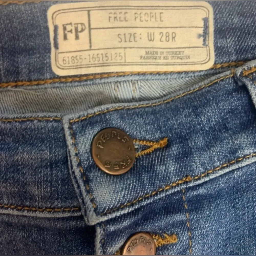 Free People Reagan Button Fly Raw Hem Ankle Blue Denim Skinny Jeans Size 28 - Image 5