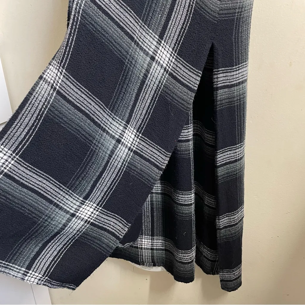 Bella Dahl Plaid Maxi Shirt Dress Black Gray Button Front Roll Tab Sleeves • XS - Image 11