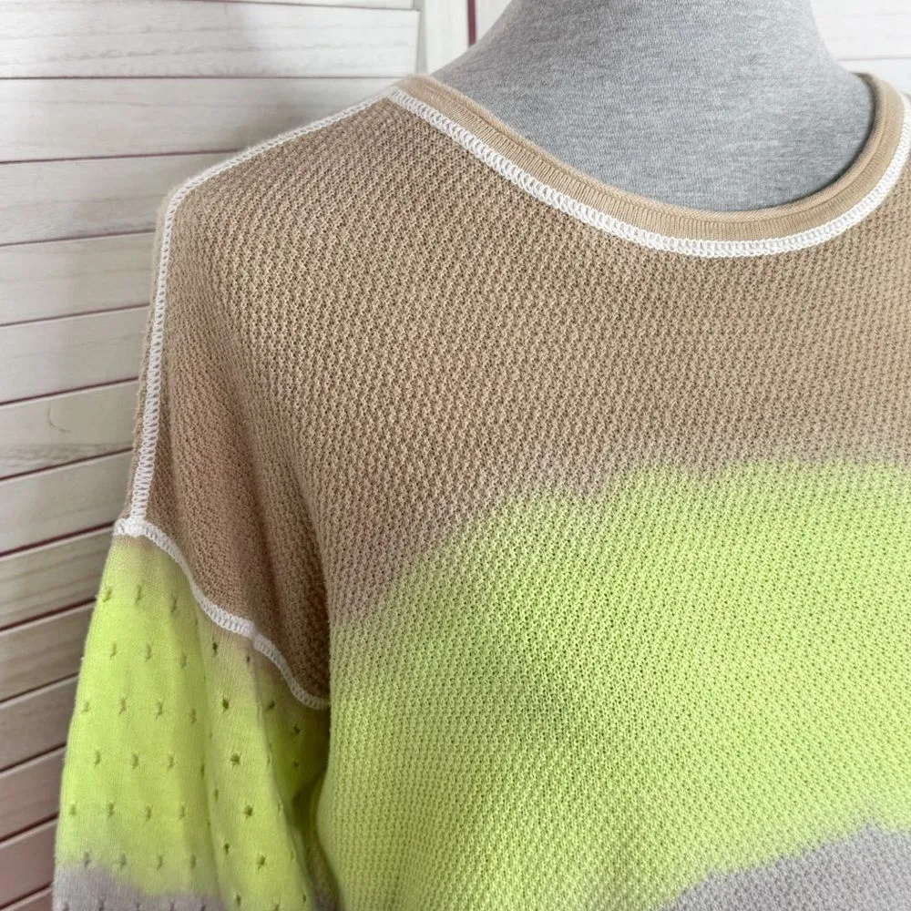 Lisa Todd Ombre Gradient Perforated Sleeve Crop Sweater Medium Neon Pink - Image 6