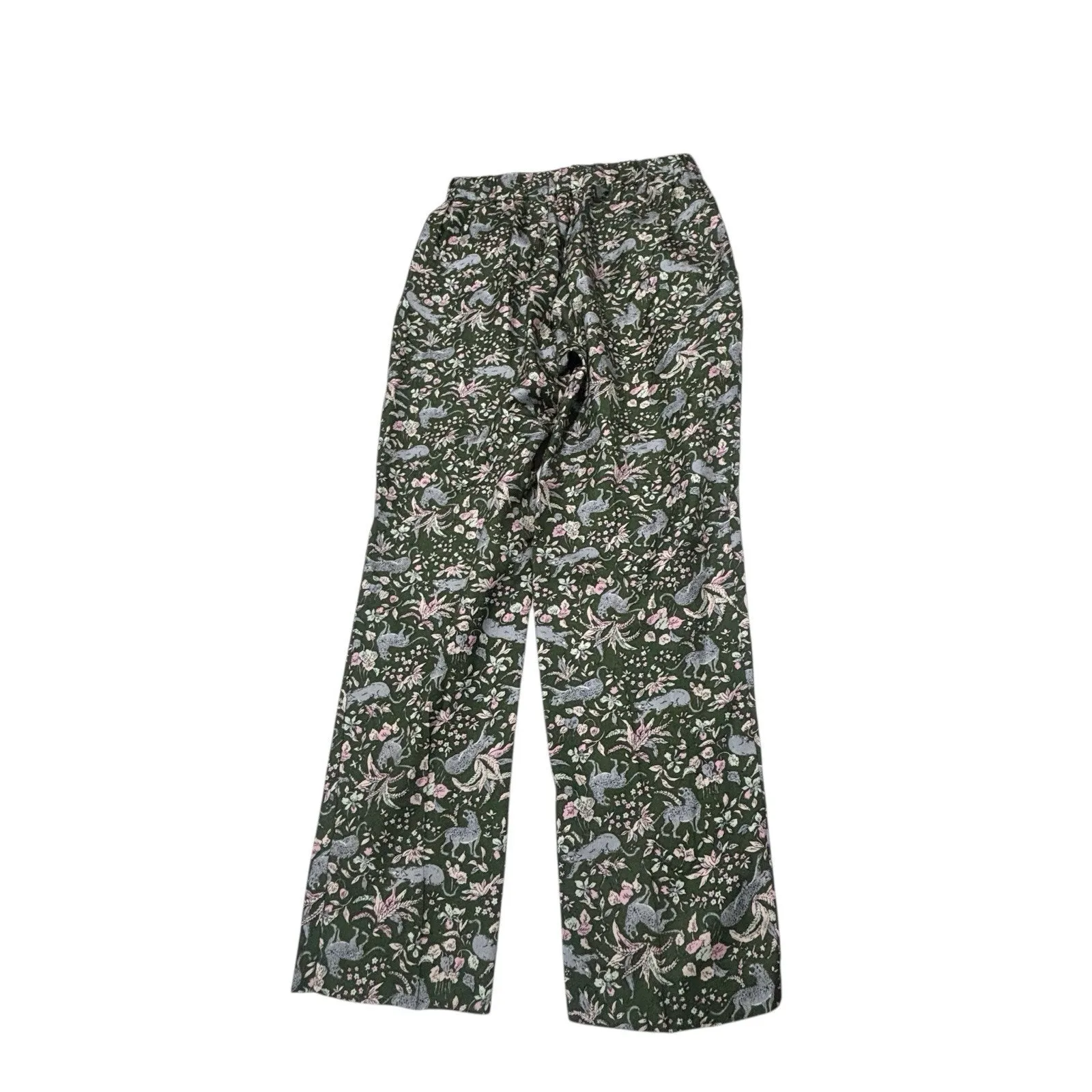 J. Crew Collection Pull On Silk Twill Pants Womens Size 0 Jungle Cat Floral Green - Image 3