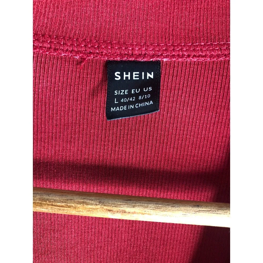 SHEIN Red Ribbed Crop Top & Split Hem Pant 2 Piece Set - Image 8