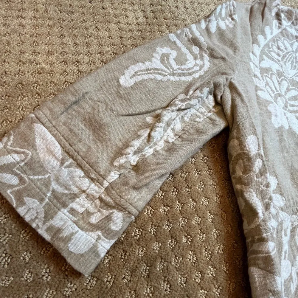 Chicos Linen Cotton Tan White 2 (12) Bi-Color Jacquard Jacket Lagenlook Neutral - Image 9