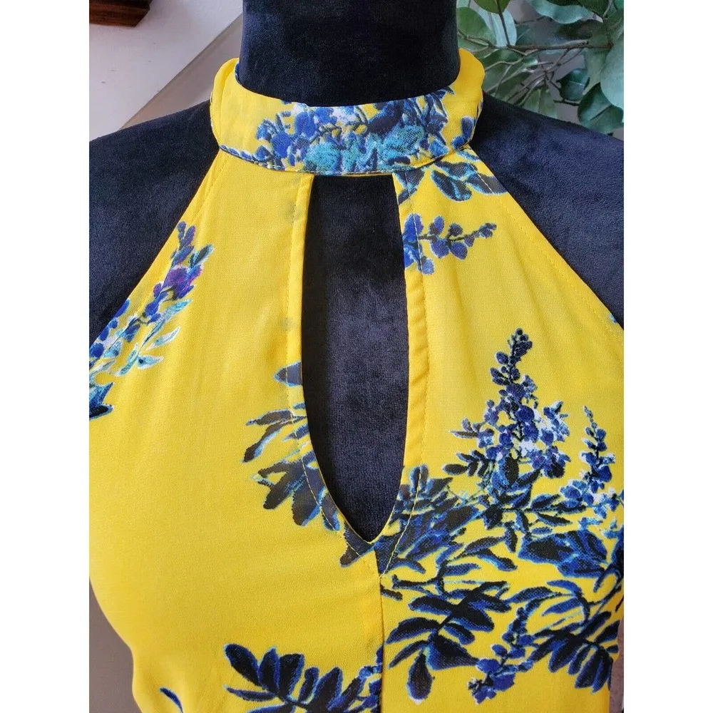 Japna Women's Yellow Floral Polyester Halter Neck Sleeveless Top Blouse Size S - Image 9