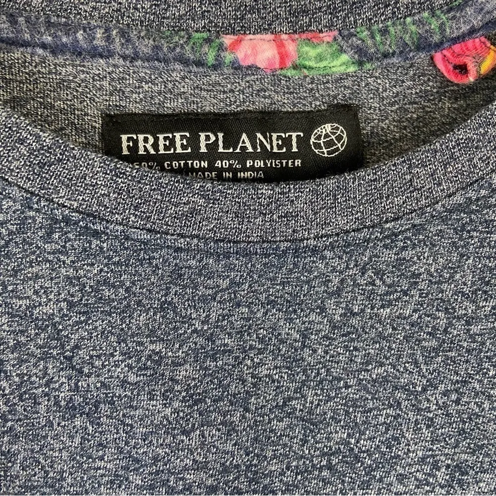Free Planet Mixed Media Patchwork Navy White and Floral Tee Woman’s - Image 11