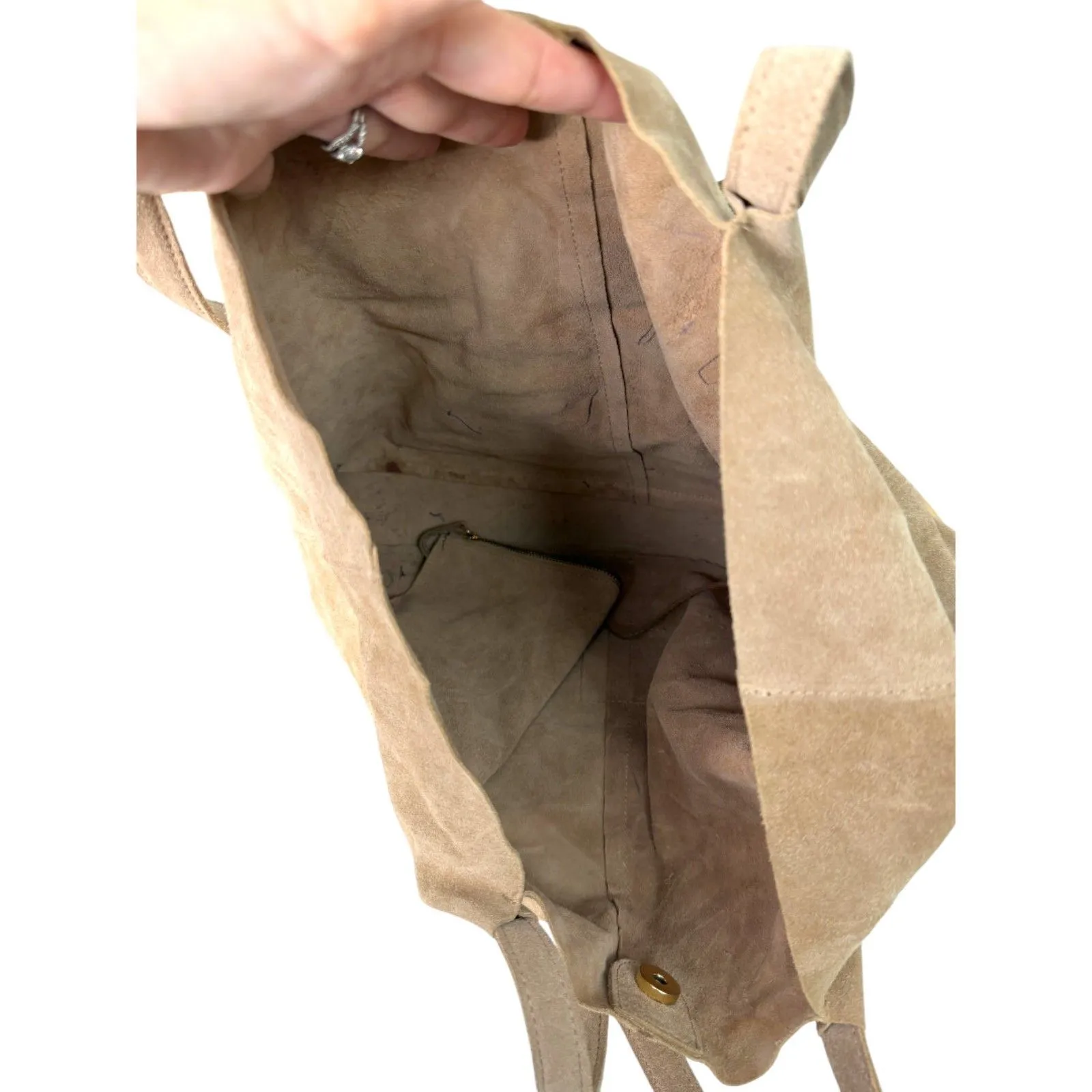 Haute Hippie Leather Suede Festival Hobo Bag Cream Beige Purse - Image 5