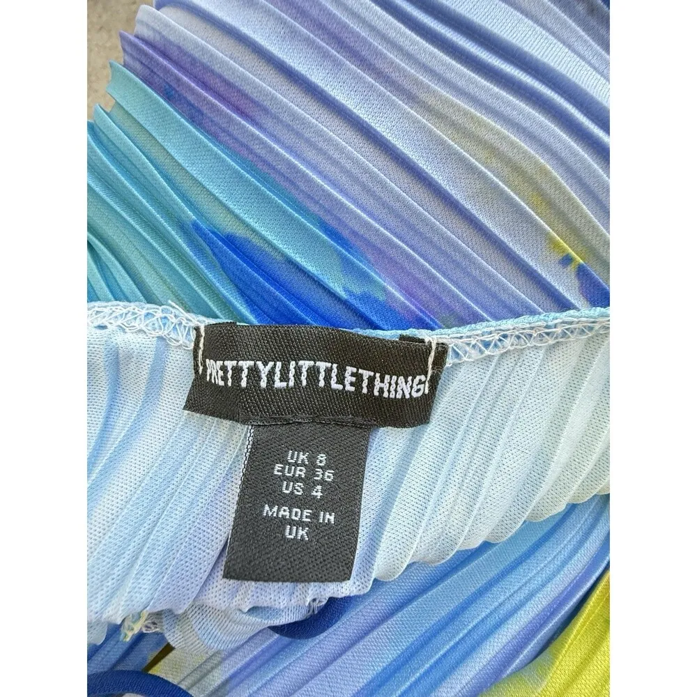 Big brother Rubina's blue abstract plisse dress strappy women maxi dress size 4‎ - Image 9