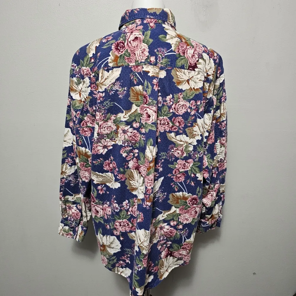 Vintage Route 66 Blue Floral Brushed Cotton Button Down Size Large - Image 4