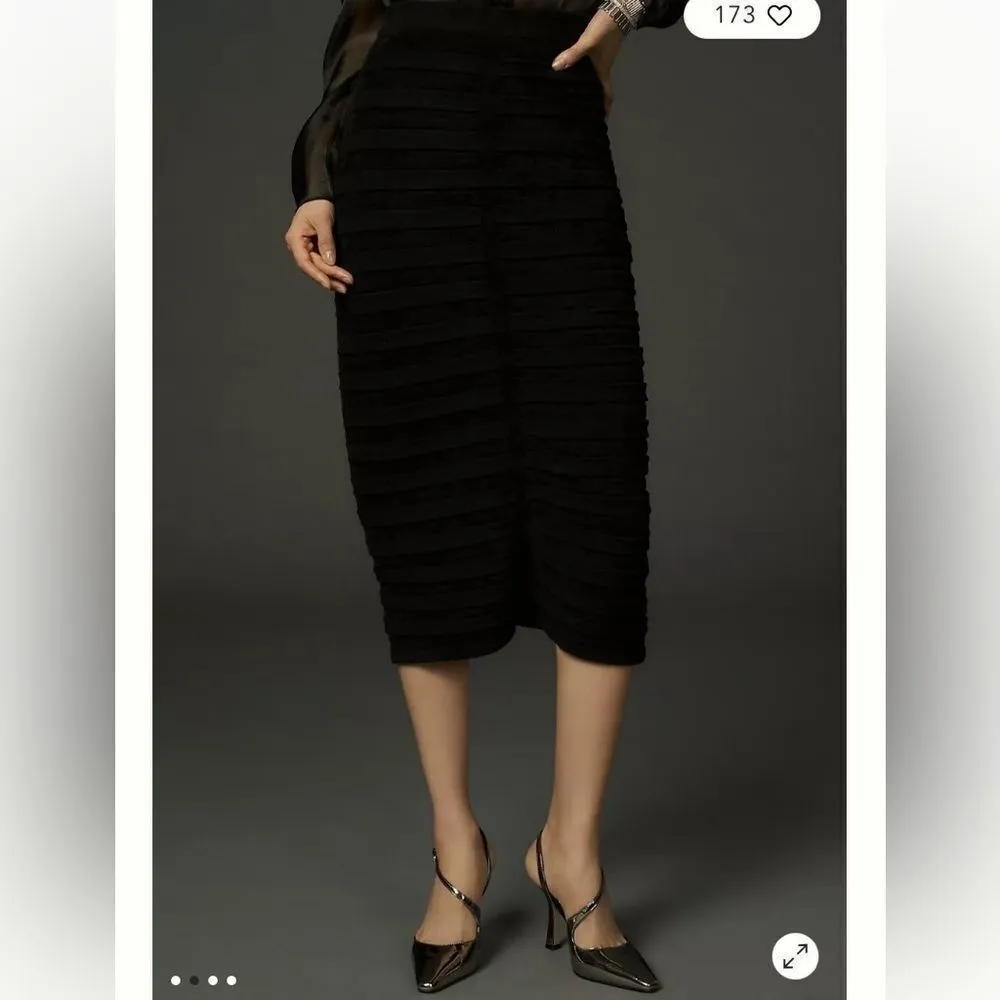 By Anthropologie Marilyn Black Midi Fitted Ribbed Sweater Skirt - Image 2