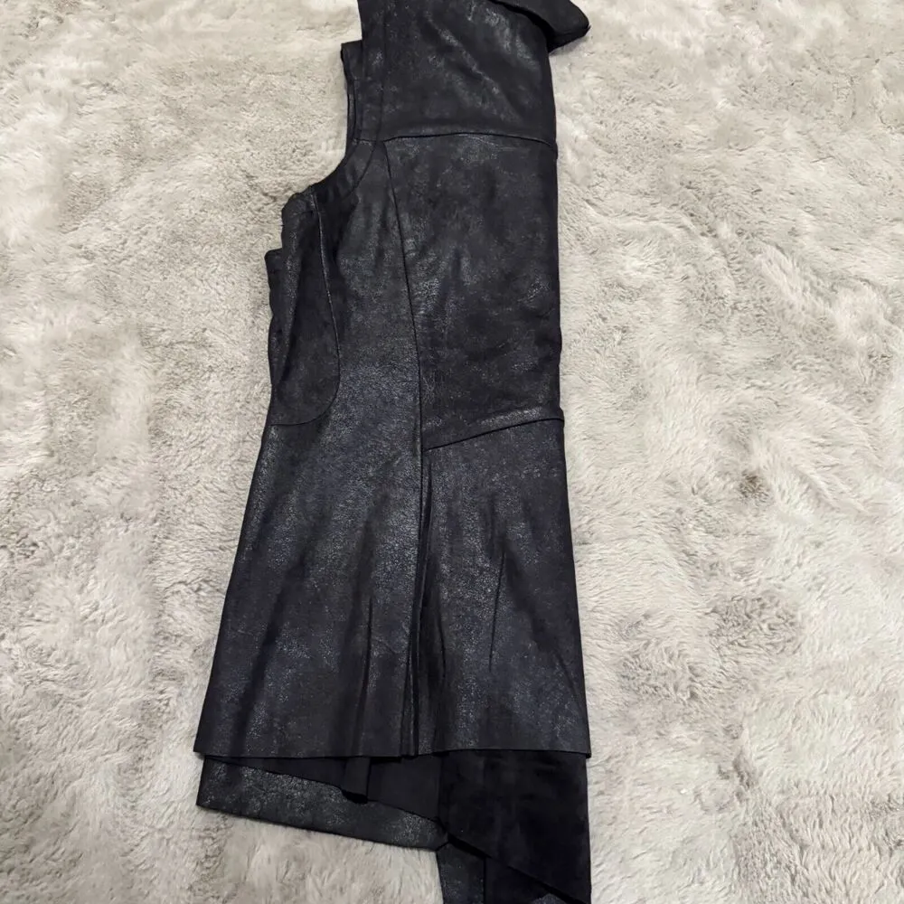 NWTCarmen Marc Valvo Faux Suede Cardigan Women 10 Black Metallic Open Front Goth - Image 11