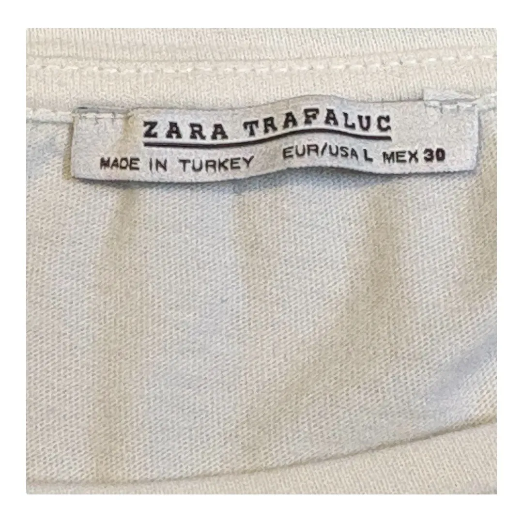 Zara Trafaluc‎ Striped Long Sleeve Top Cream Gray Casual Blouse Women Size Large - Image 5