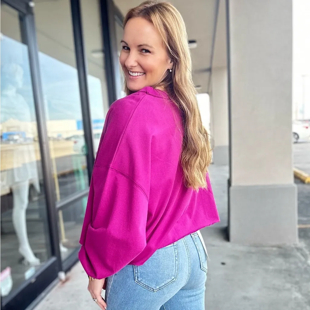 Peach Love California Let’s Go to the Rodeo Fringe Cropped Sweatshirt Pink M - Image 6