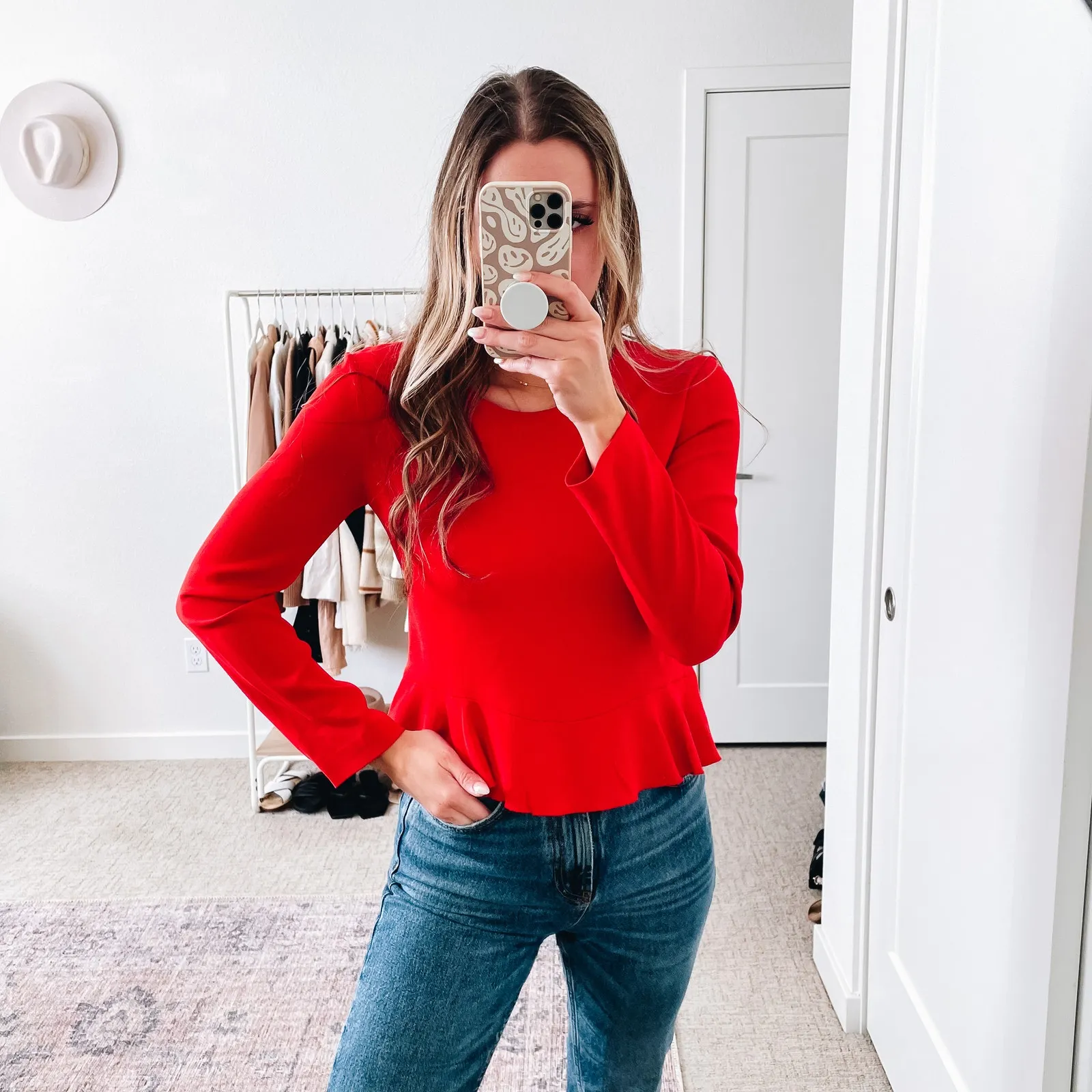 ALC Red Long Sleeve Peplum Ruffle Hem Top - Image 2