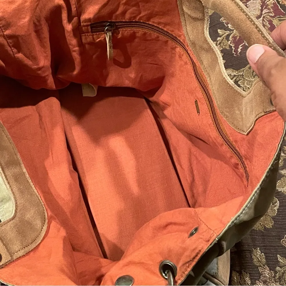 Vtg Free People Crossbody Bag Weathered Brown Tan Canvas Suede Messenger Satchel - Image 5