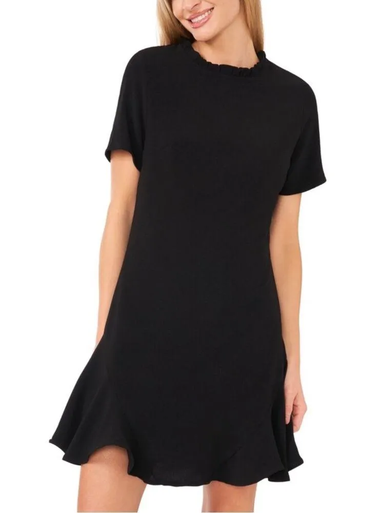 CeCe Women's Ruffle Trim Short Sleeve Godet A-Line Little Black Dress Size 6 - Image 5
