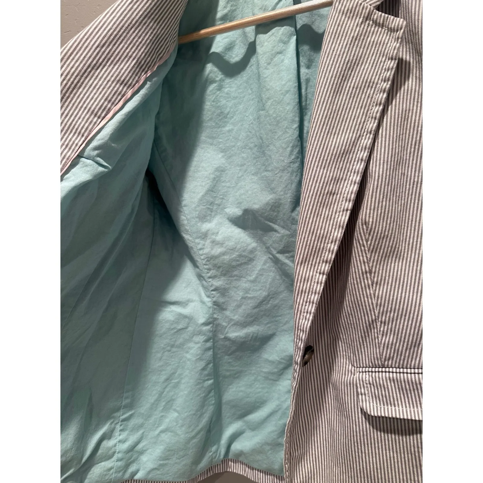 Boden Green White Pinstriped Blazer Cotton Size 10 Regular - Image 4