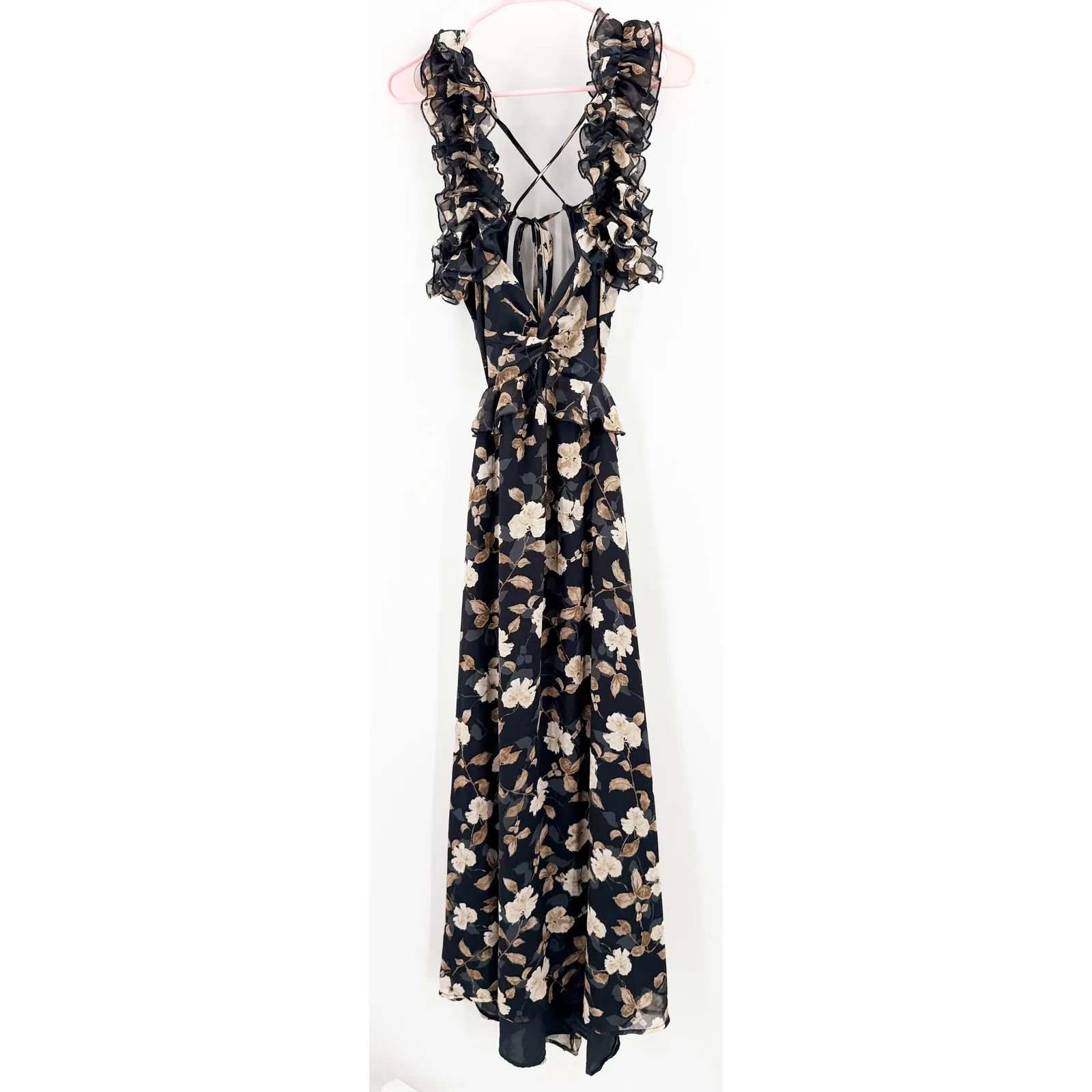Petal & Pup Lucah Dress Size Large Frill Floral Maxi Wedding Formal Cocktail Blk - Image 6