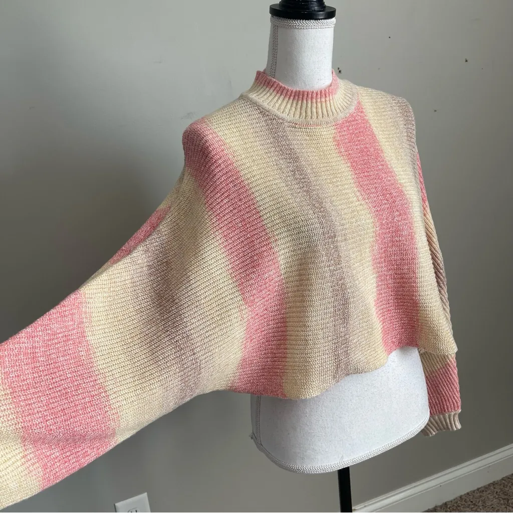 CLOUD TEN | Striped Dolman Sleeve Cropped Knit Sweater Sz M - Image 3
