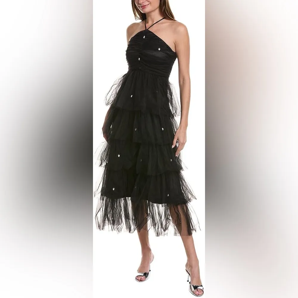 NEW Likely Shane Sleeveless Halter Midi Gown Dress Jeweled Tulle Black 14 $298 - Image 13