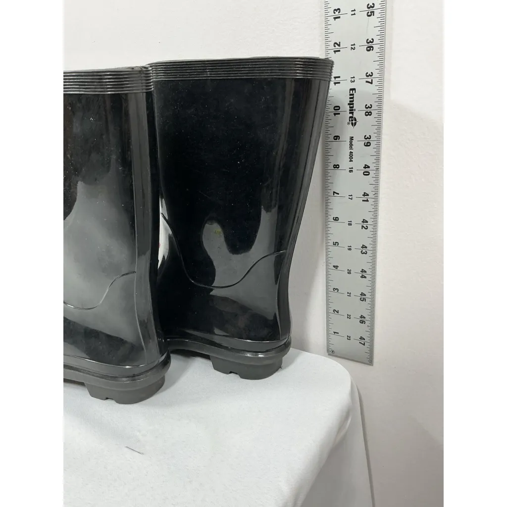 Womans Excellent Condition Knee High Pull On Rain Boots Black Size 9 Round Toe - Image 4