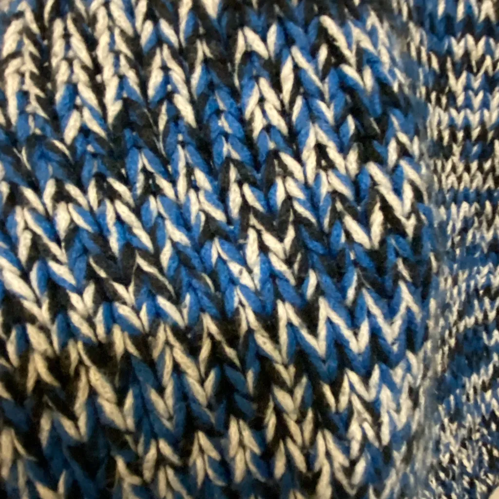 H&M Divided Womens Heavy Heavyweight Knit Sweater L 58” Blue White Black Crochet - Image 5