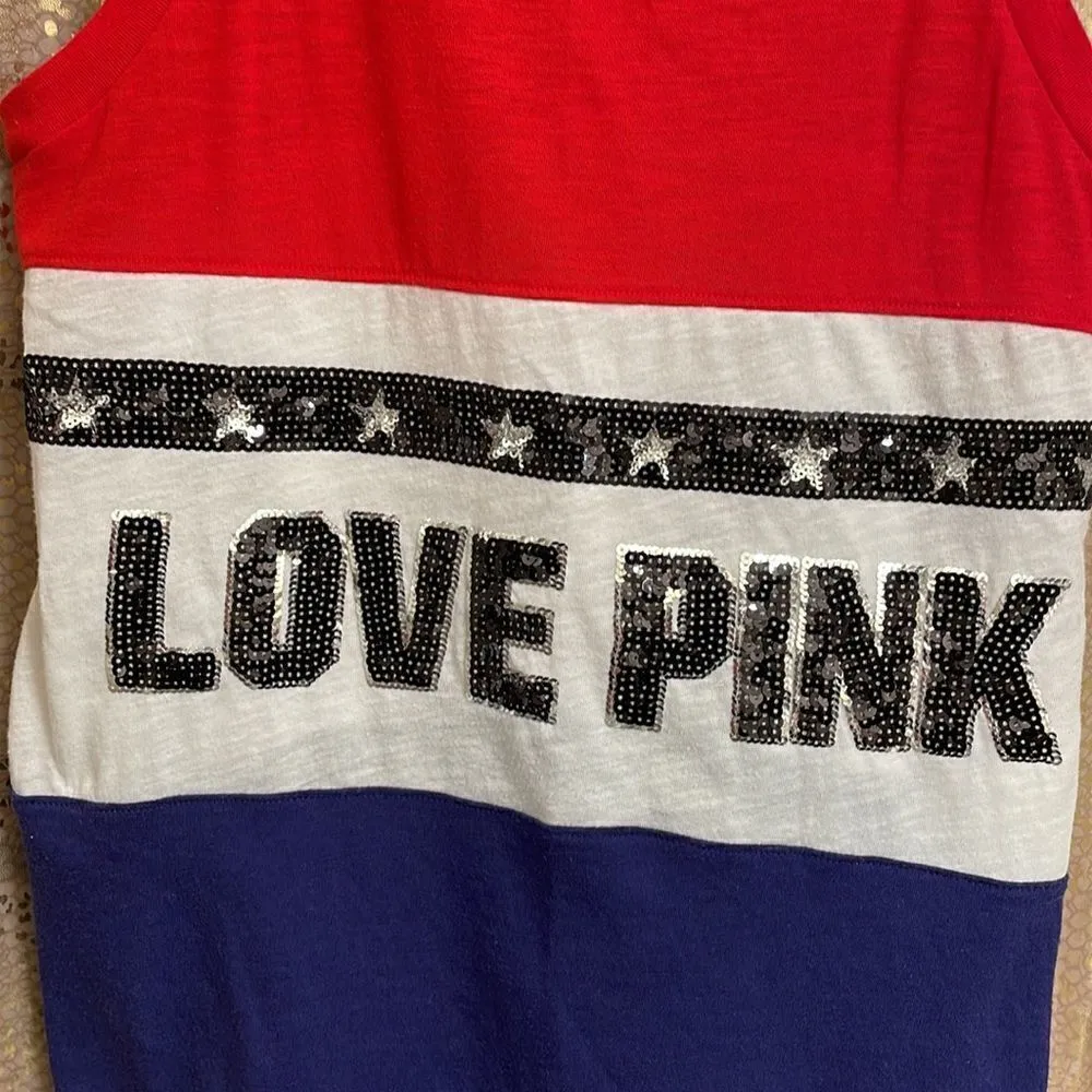 PINK Victoria’s Secret red white and blue silver sequin bling tanktop, size S - Image 2