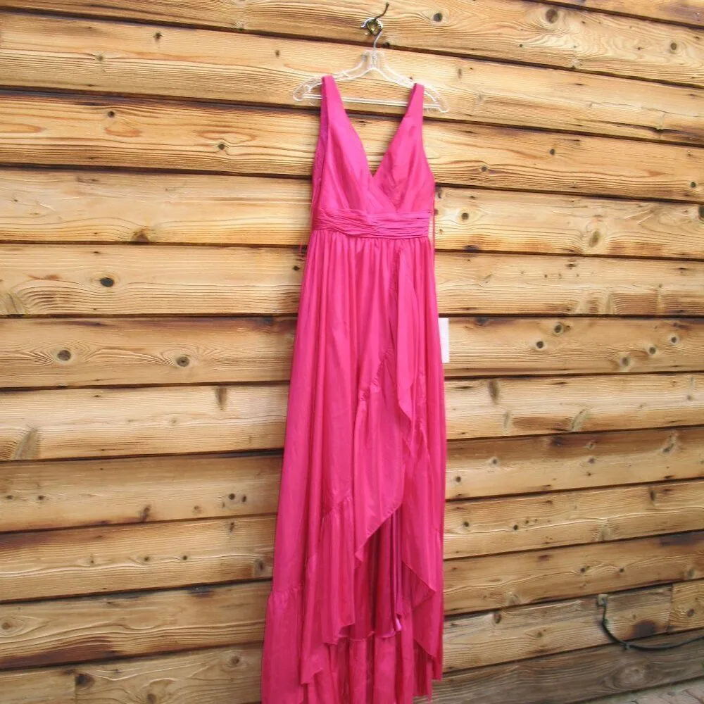 MAC DUGGAL 67835 Pink Taffeta High Low Ruffle Gown Dress - Image 6