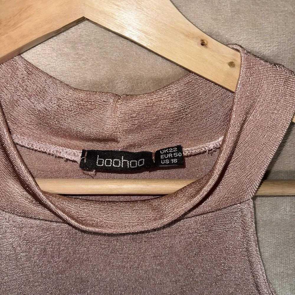 Boohoo Womens Pink Textured Slinky Shimmer High Neck Midi Dress Sz US 18 - Image 4