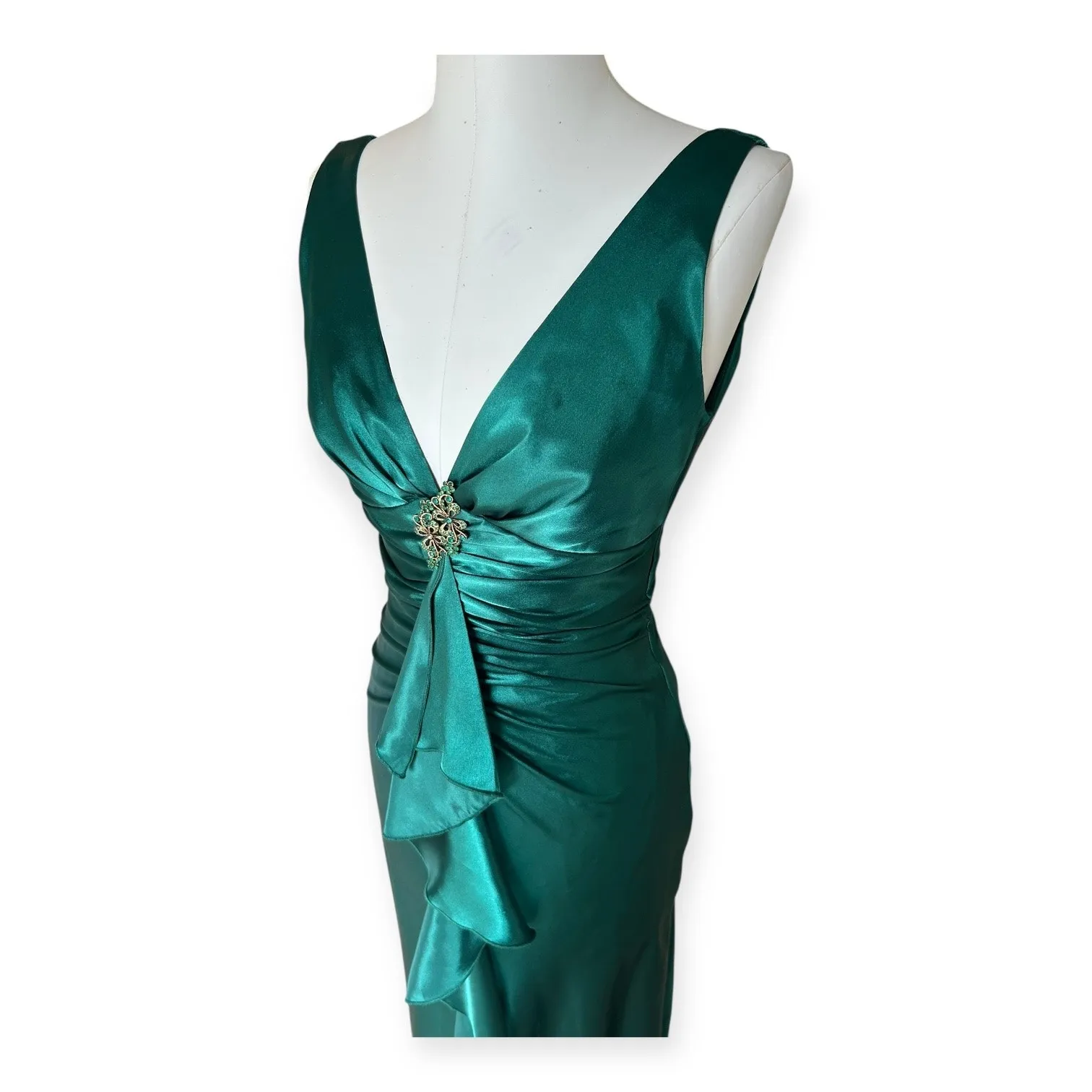 Vintage Y2K Rampage Formal Emerald Green Satin Dress Women's Size 7 Retro Glam - Image 12