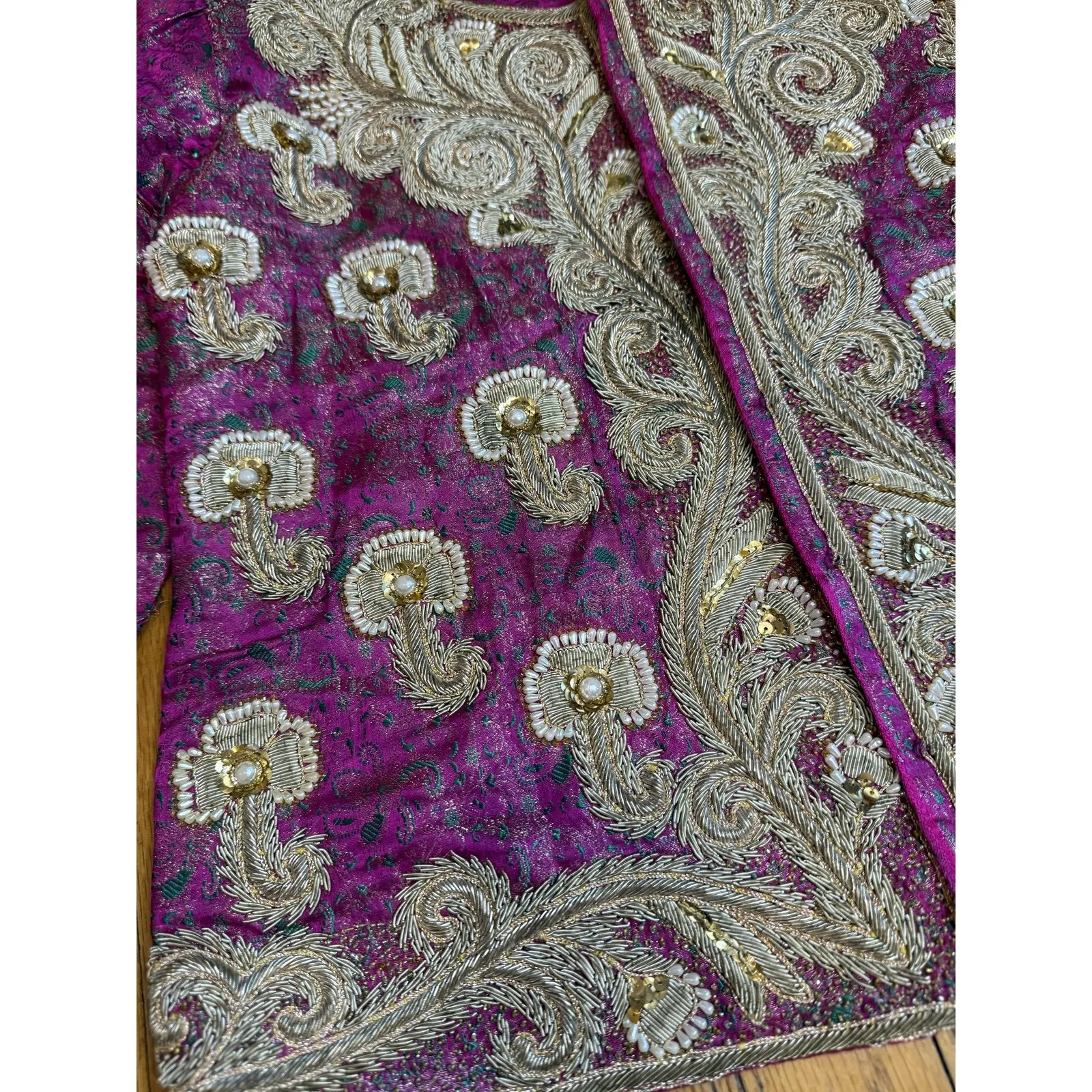 Vintage Embroidered Jacket Womens Zari Work Boho Ethnic Floral 90s See Measureme - Image 3
