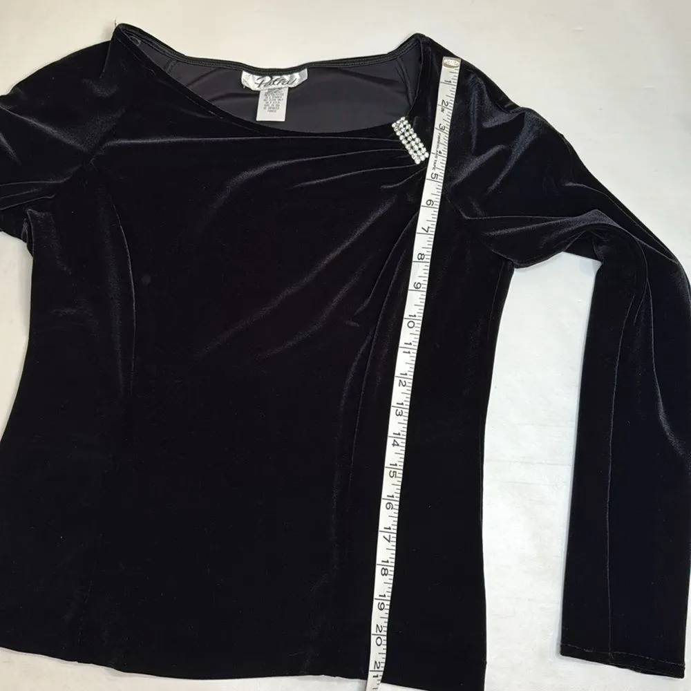 Stretch Velvet Top with Rhinestone Accent, size 10 Black - Image 5