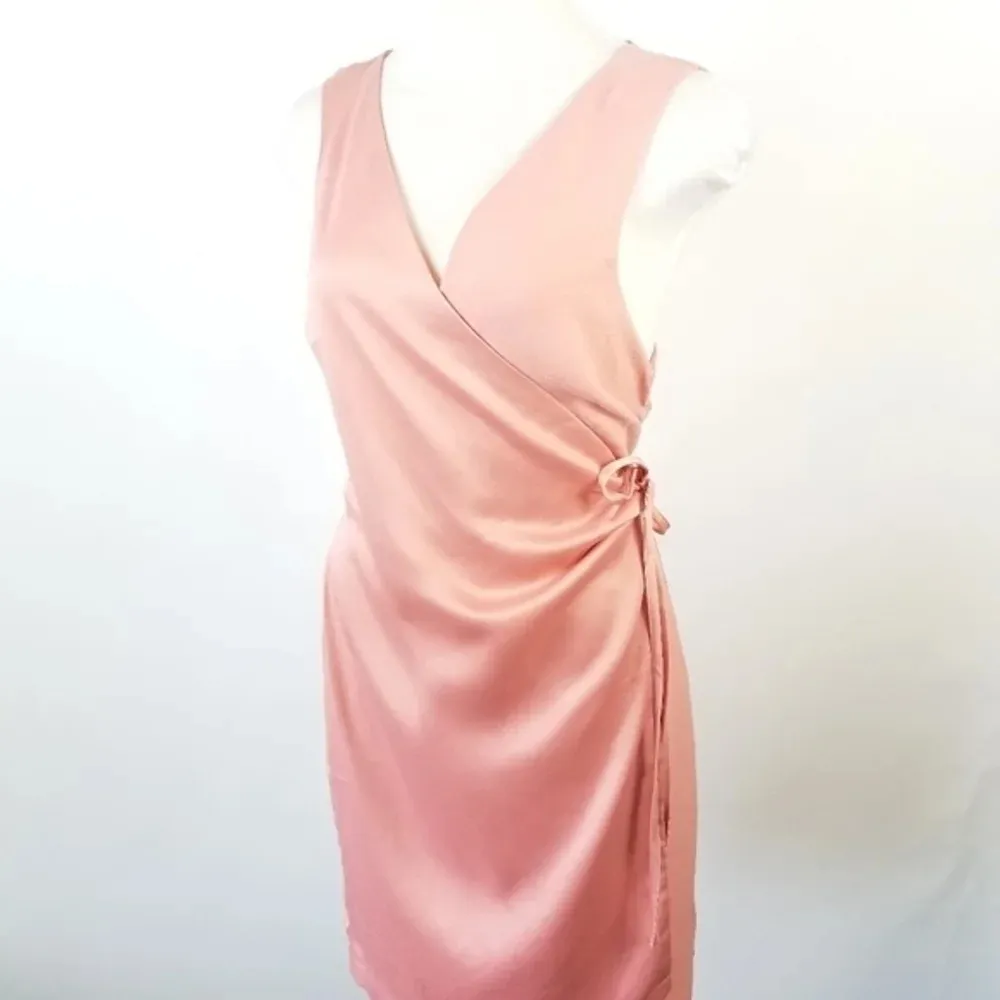 ONE‎ ONE SIX Peach Pink Satin Surplice Dress L Size L - Image 3