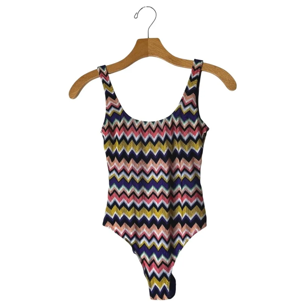 Missoni‎ Mare Swimsuit Women XS Purple Zigzag Knit One Piece Bathing Suit Luxury - Image 2