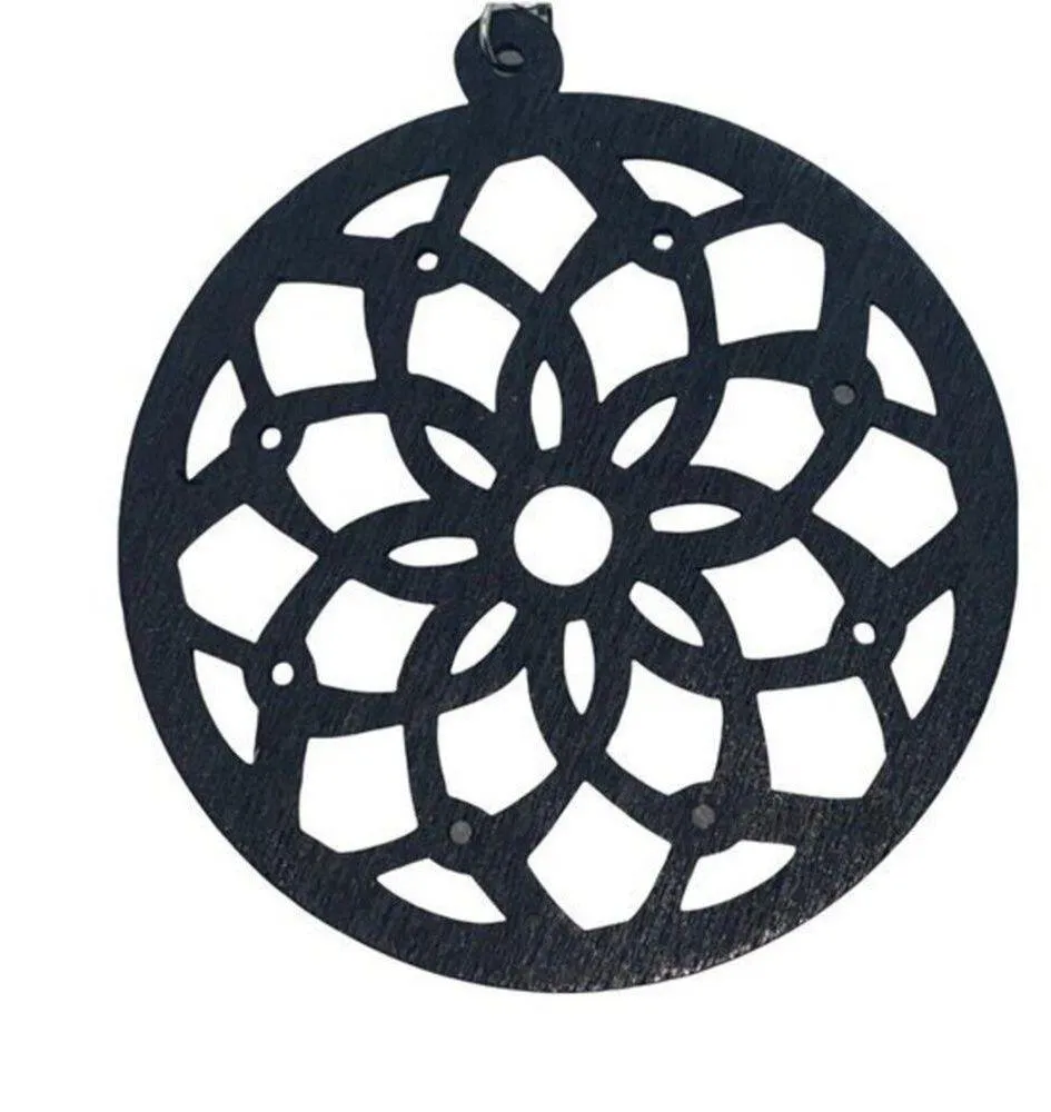 NWT Black Wood Circled Laser Cut-Out Perforated Dangle Earrings - Image 6