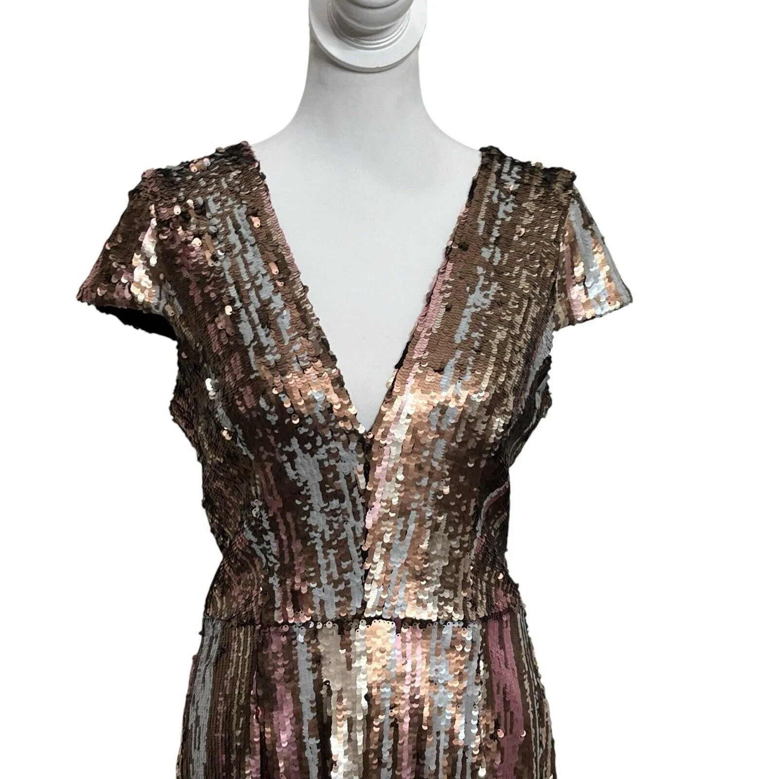 Dress the Population Zoe Dress Women’s Size Large Sequin Mini Cap Sleeve V-Neck - Image 3