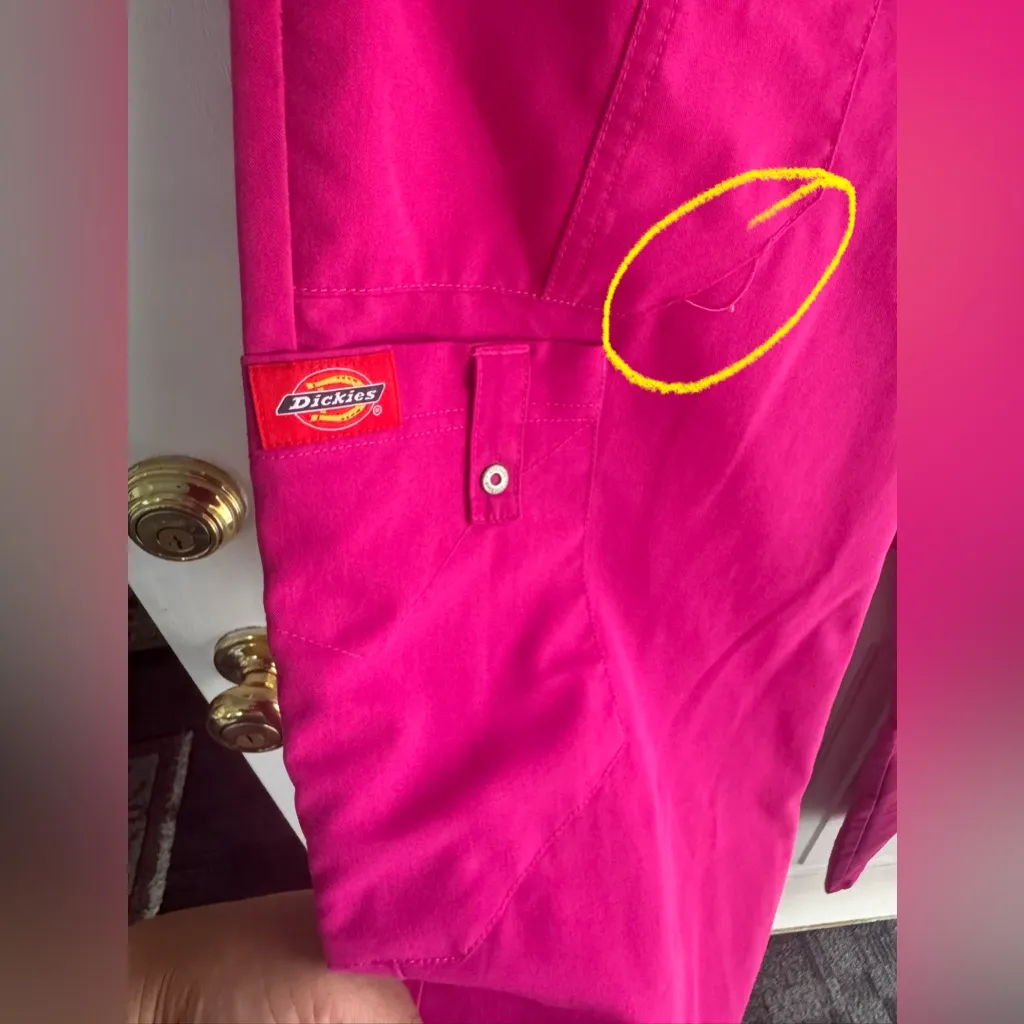 DICKIES Women’s Pink Scrub Pants Size Small Elastic Waist Cargo Pocket - Image 3