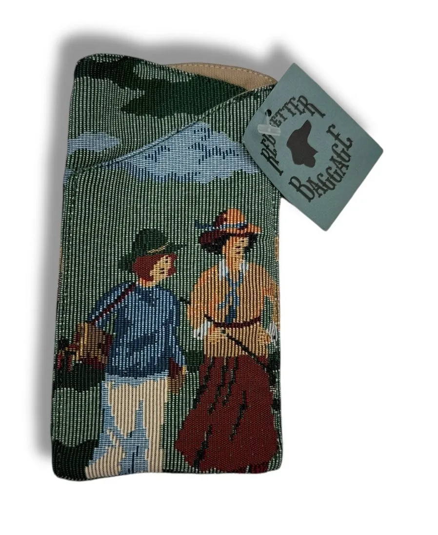 Redsetter Baggage Tapestry Eyeglass Case Vintage Style Needlepoint Outdoor Scene Green - Image 1