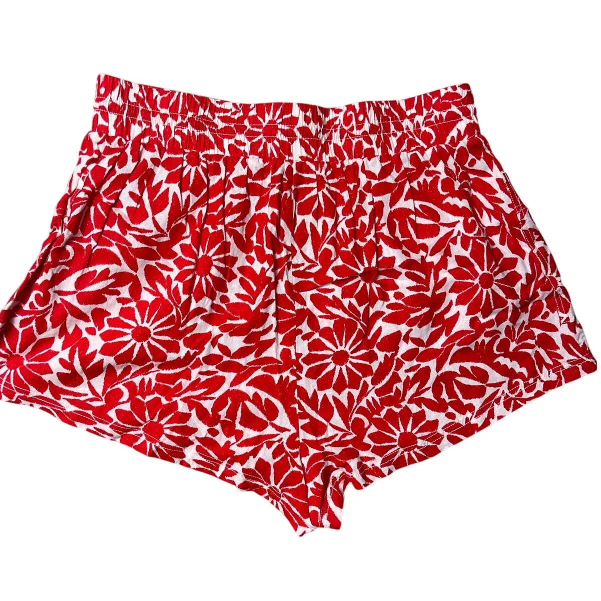 Free People Red & White Linen Blend Boho Floral Emma Patch Pocket Shorts Size‎ - Image 4
