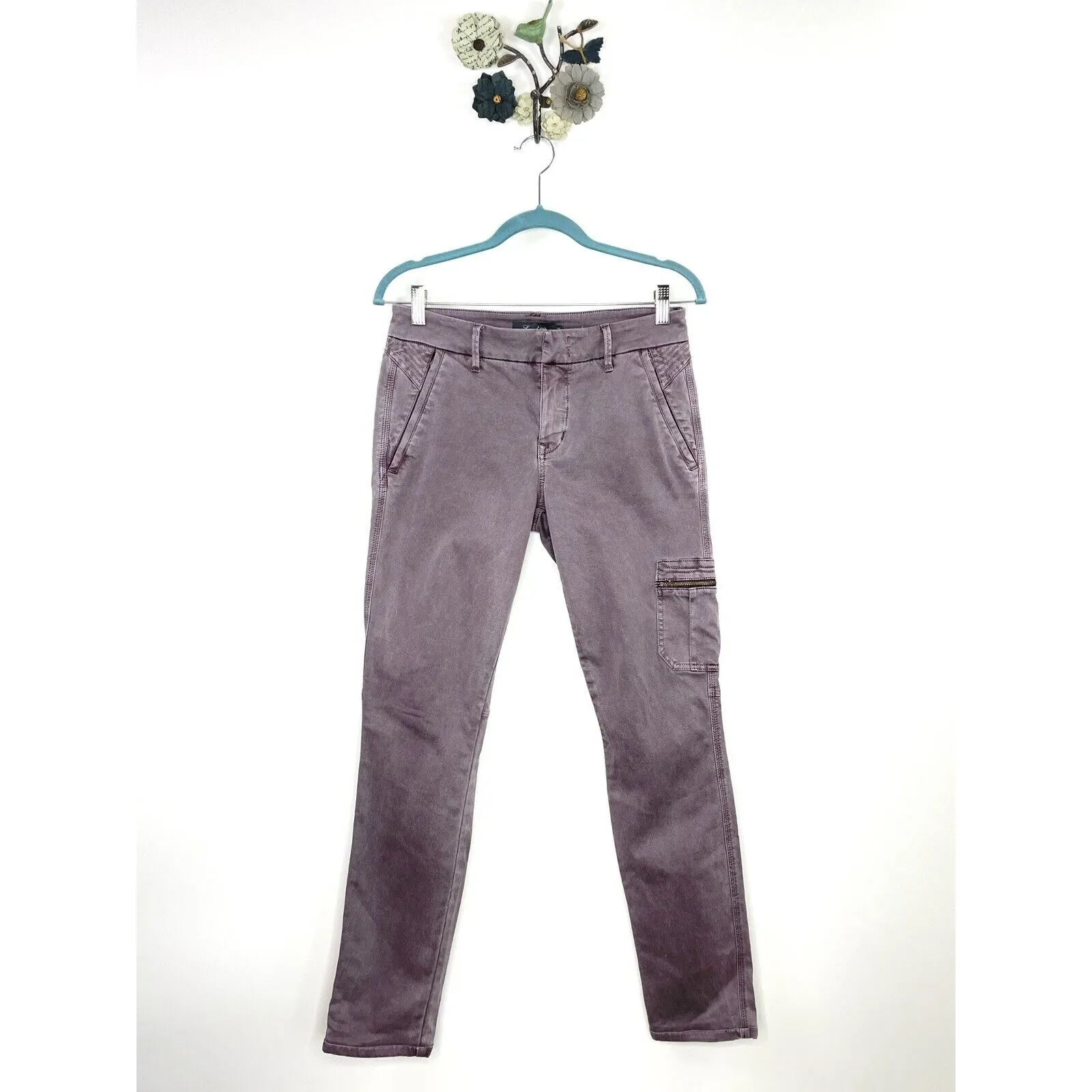 Level 99 Womens Cargo Skinny Jeans Purple Stretch Mid Rise Zip Pockets Size 28 - Image 2